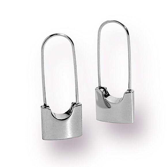 Silver Lock Safety Pin Earrings, Minimalist, Dainty, Gift For Teenager - Picture 3 of 9